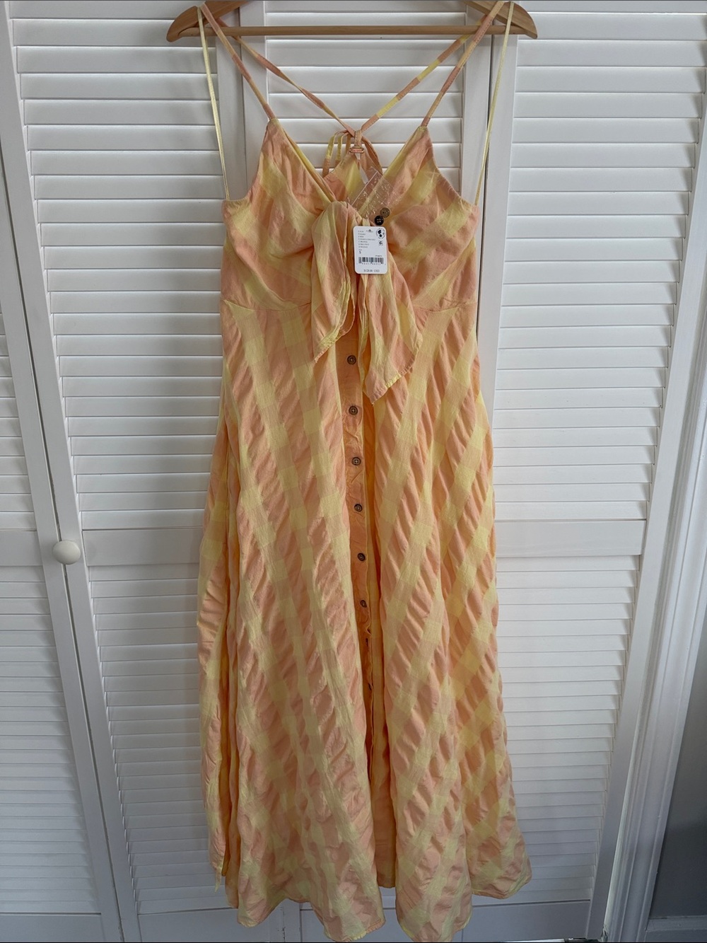 Free People Peach and Yellow Striped Tie-Back Maxi Dress
